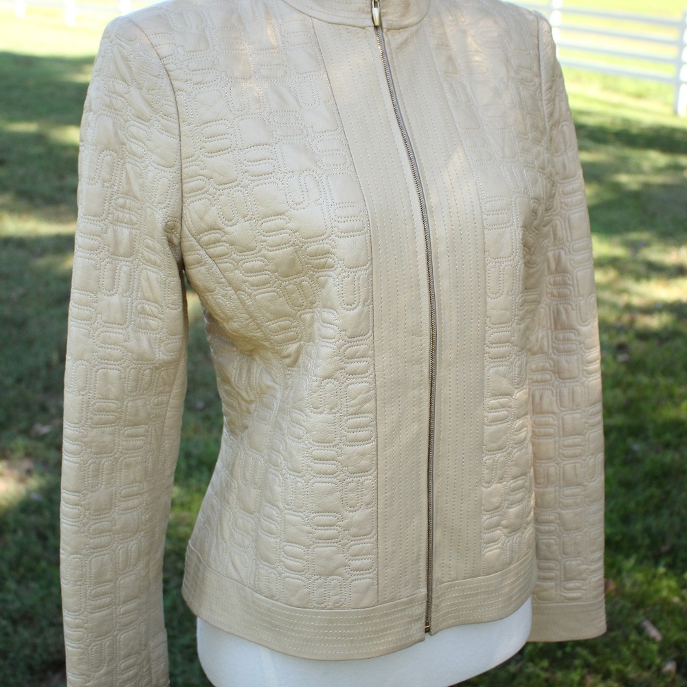 St. John Collection Leather and Silk Jacket Size 2